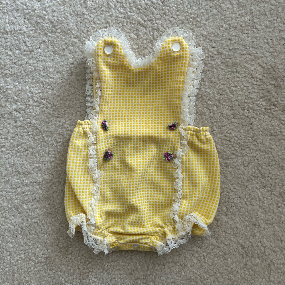 Baby Bliss Vintage Yellow Gingham Romper Size Small